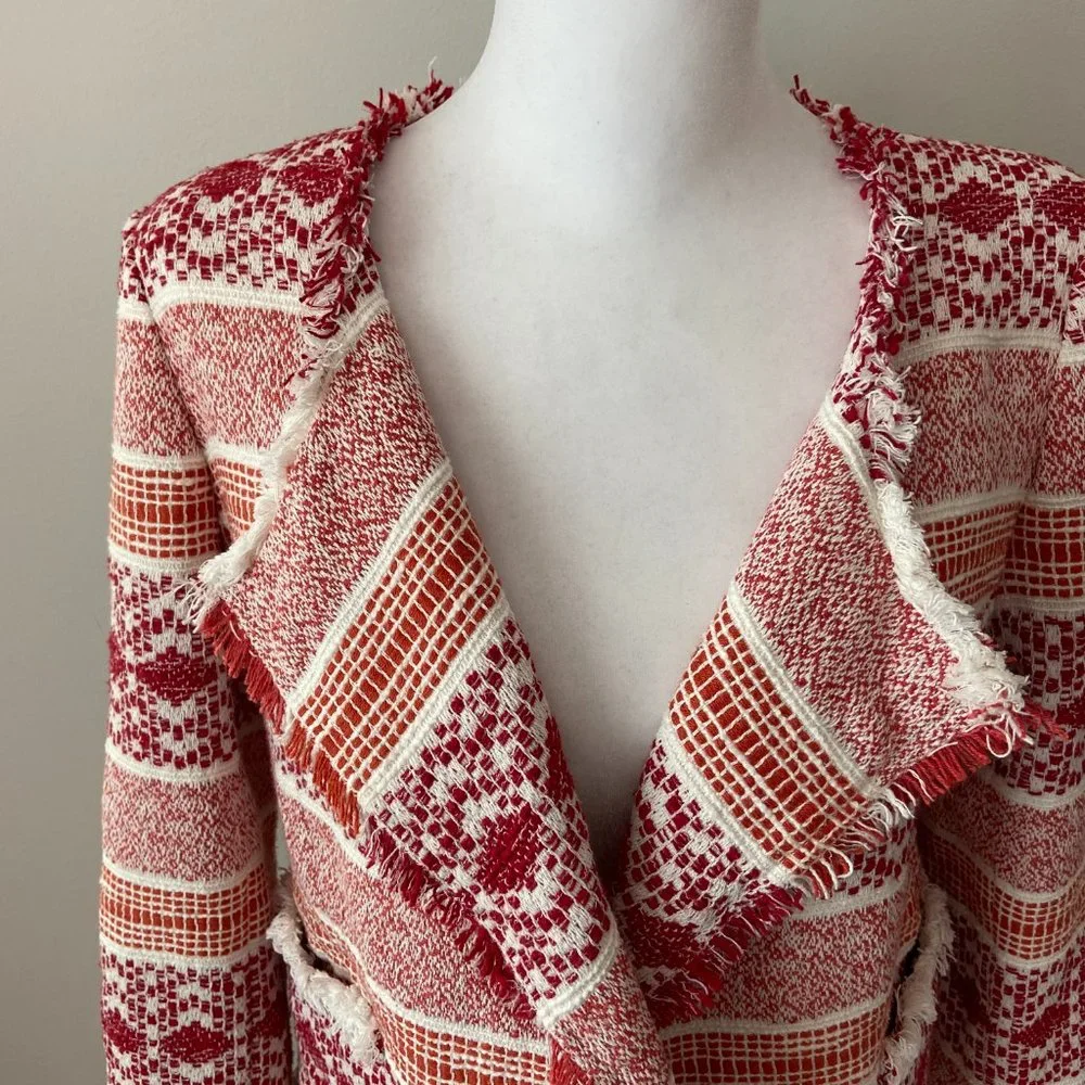 Loft Red and White Textured Blazer size 4